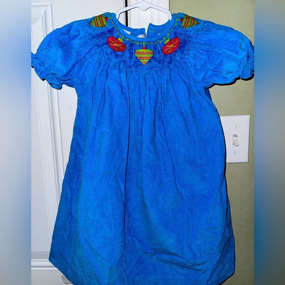 Silly Goose Vintage Smocked Christmas Ornament Corduroy Dress 3T 100% Cotton